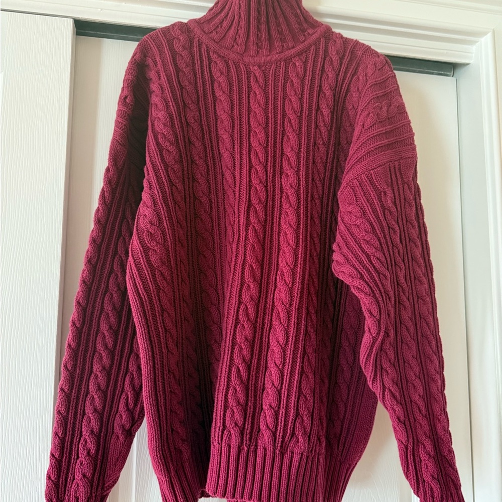 Vintage Eddie Bauer Maroon Cable Knit 100% Cotton Sweater